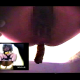 A Japanese Bowlcam video featuring a picture-in-picture, dual camera angle presentation. Picture 1 shows a close-up of the girl squatting over the toilet. Picture 2 shows full-frame with face visible. Large, 314MB, MP4 file requires high-speed Internet.